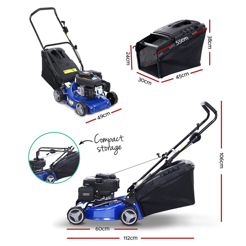 Lawn Mower 139cc 17" Petrol Powered Push Lawnmower 4 Stroke Steel Deck