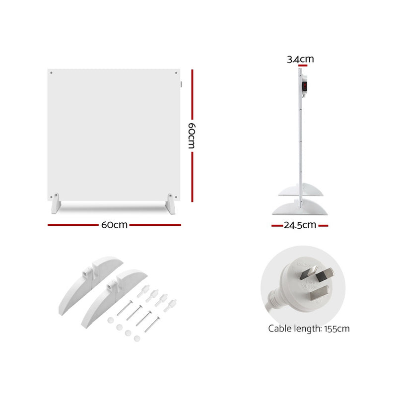 450W Metal Wall Mount Panel Heater Infrared Slimline Portable Caravan White