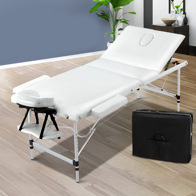 Zenses 3 Fold Portable Aluminium Massage Table - White