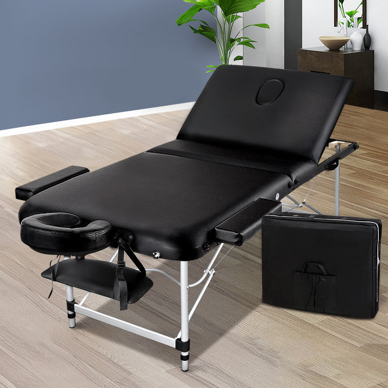 Zenses 3 Fold Portable Aluminium Massage Table - Black