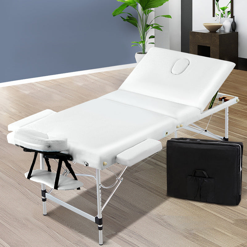 Zenses 70cm Wide Portable Aluminium Massage Table 3 Fold Treatment Beauty Therapy White