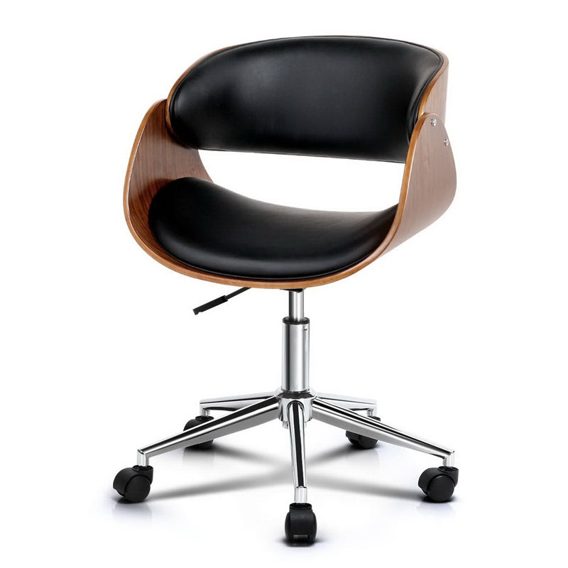 Wooden & PU Leather Office Desk Chair - Black