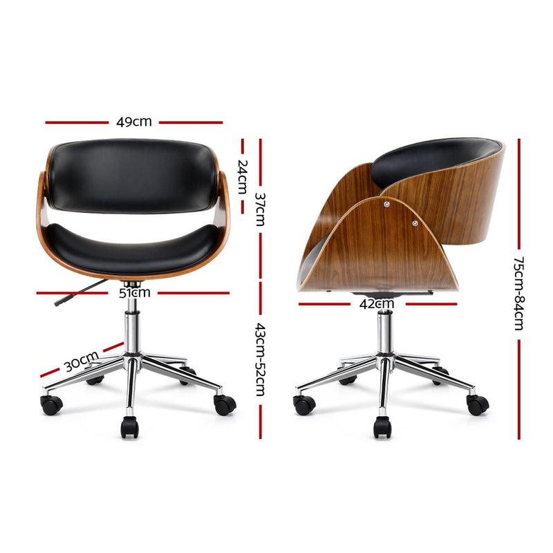 Wooden & PU Leather Office Desk Chair - Black