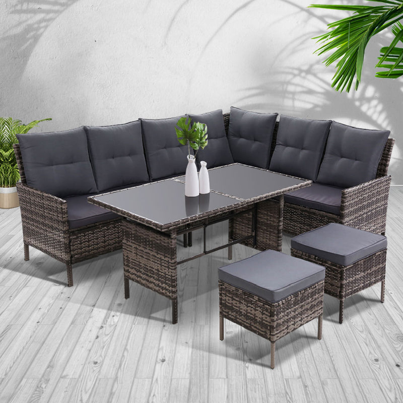 Outdoor Sofa Set Patio Furniture Lounge Setting Dining Chair Table Wicker Grey