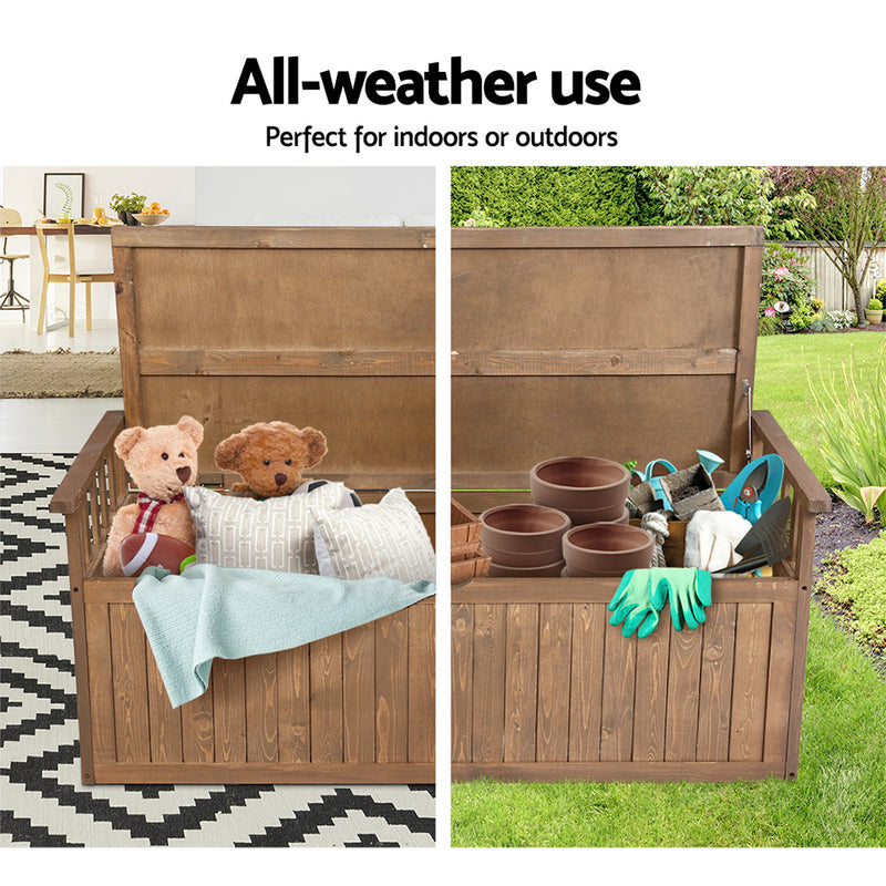 Outdoor Storage Box Wooden Garden Bench 128.5cm Chest Tool Toy Sheds XL