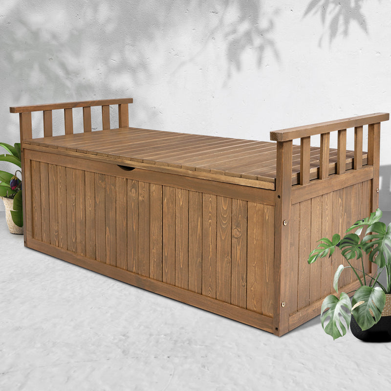 Outdoor Storage Box Wooden Garden Bench 128.5cm Chest Tool Toy Sheds XL