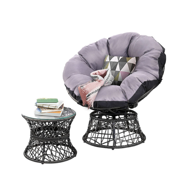 Papasan Chair and Side Table - Black