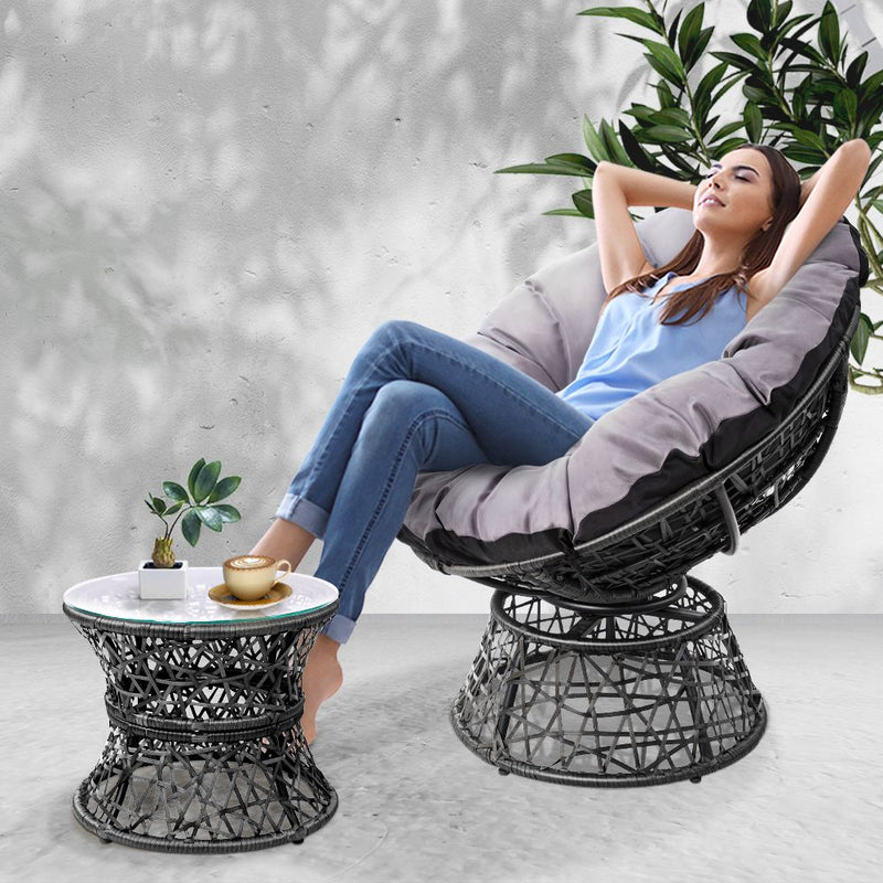 Papasan Chair and Side Table - Black