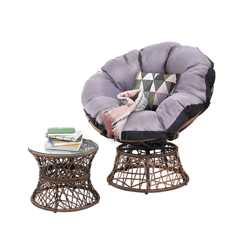 Papasan Chair and Side Table - Brown