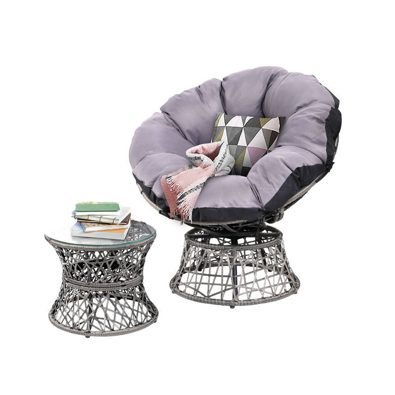 Papasan Chair and Side Table - Grey