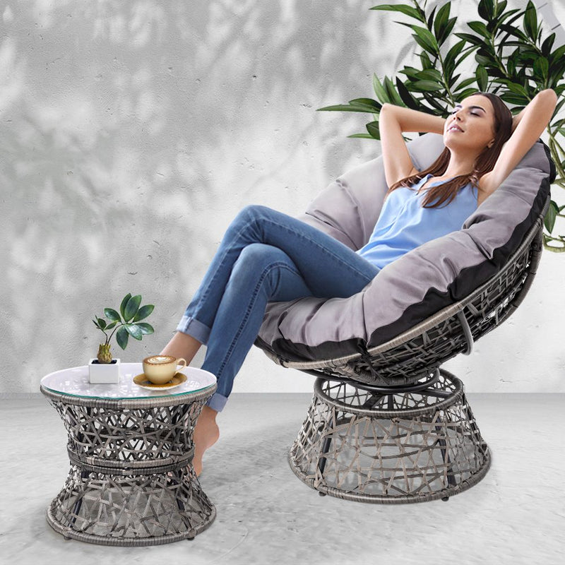 Papasan Chair and Side Table - Grey