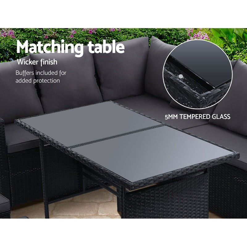 Outdoor Furniture Dining Setting Sofa Set Wicker 9 Seater Storage Cover Black