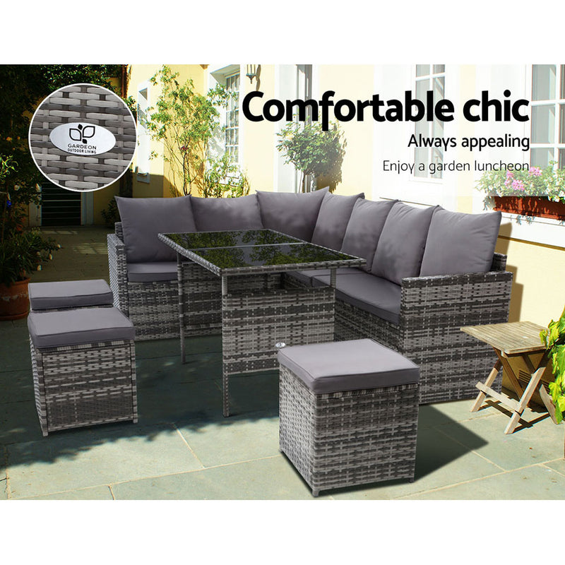 Outdoor Furniture Dining Setting Sofa Set Wicker 9 Seater Storage Cover Mixed Grey