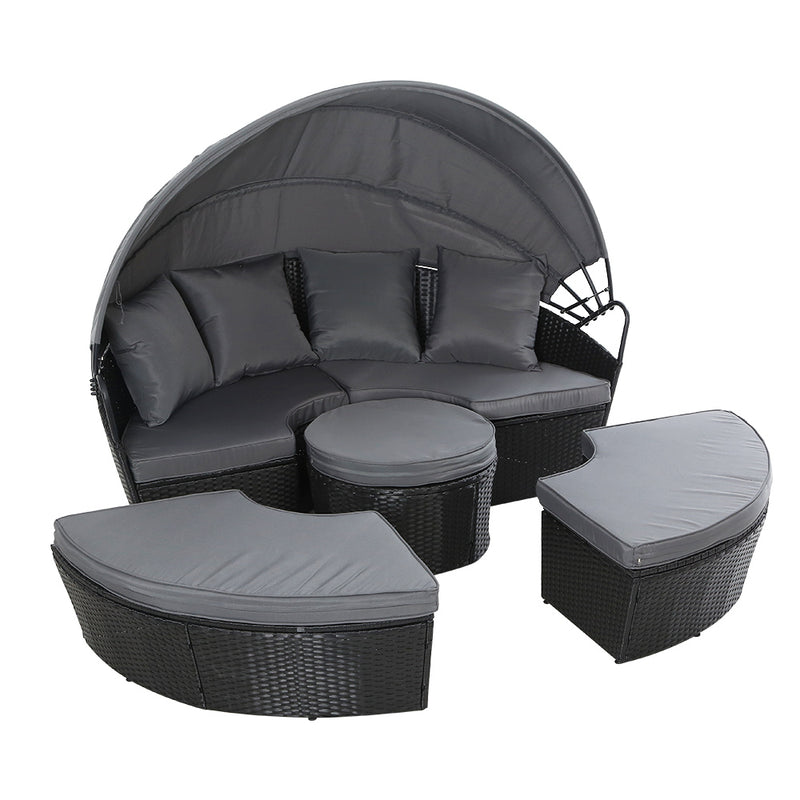 Outdoor Lounge Setting Sofa Patio Furniture Wicker Garden Rattan Set Day Bed Black