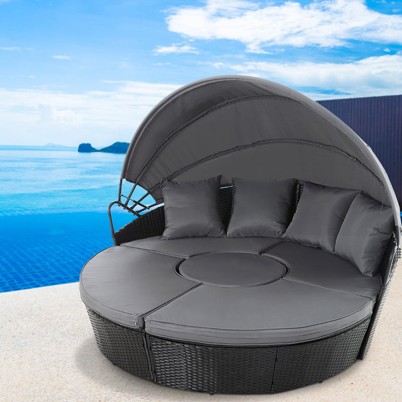 Outdoor Lounge Setting Sofa Patio Furniture Wicker Garden Rattan Set Day Bed Black