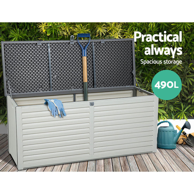 490L Outdoor Storage Box Bench Seat Toy Tool Sheds Chest