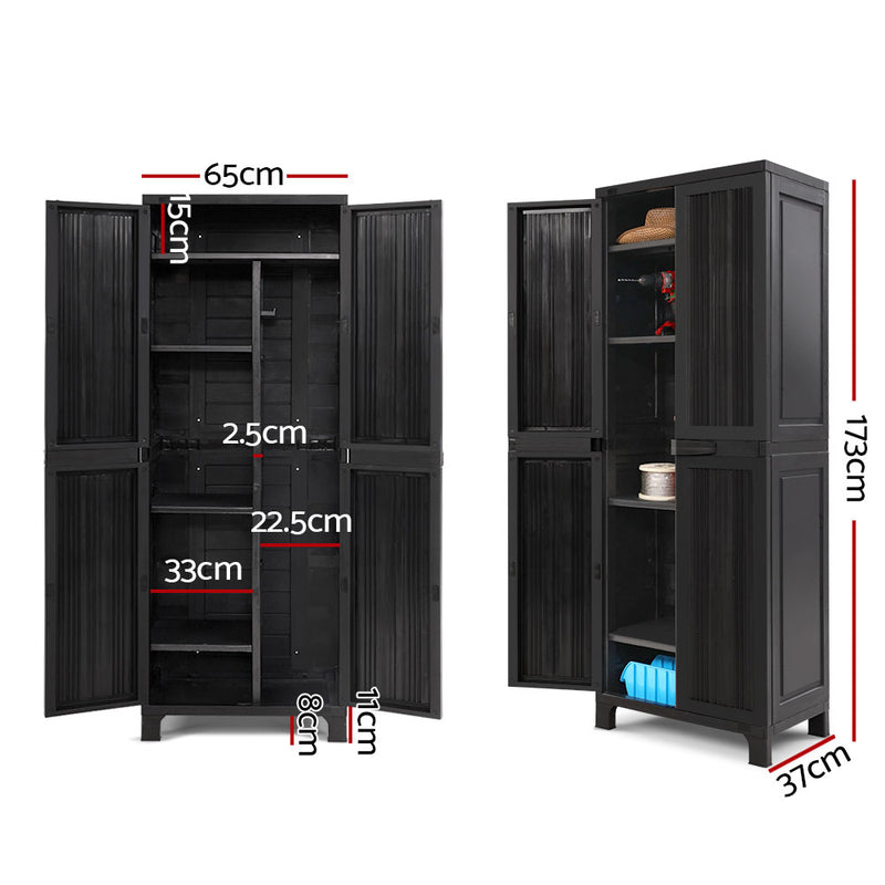 Outdoor Storage Cabinet Lockable Tall Garden Sheds Garage Adjustable Black 173CM