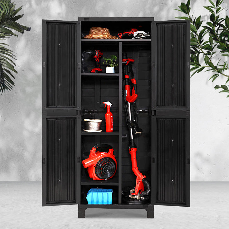 Outdoor Storage Cabinet Lockable Tall Garden Sheds Garage Adjustable Black 173CM