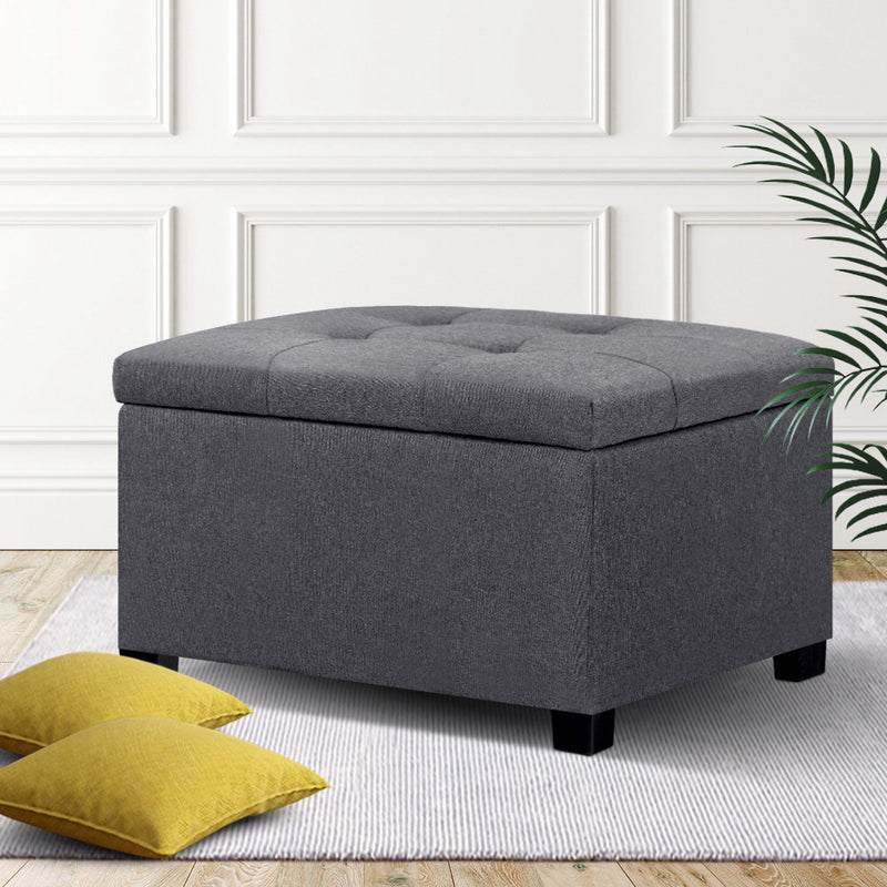 Storage Ottoman Blanket Box Linen Foot Stool Chest Couch Bench Toy Rest