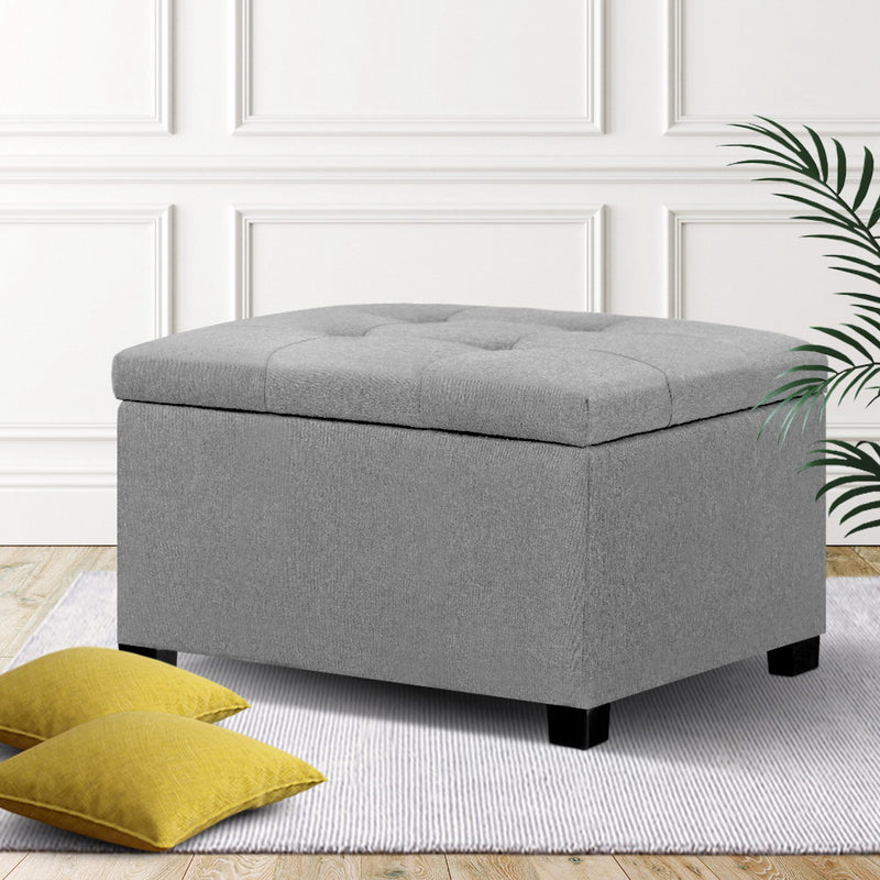 Storage Ottoman Blanket Box Linen Foot Stool Chest Couch Bench Toy Grey