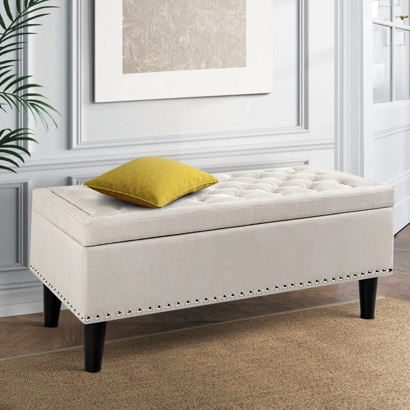 Fabric Storage Ottoman - Taupe