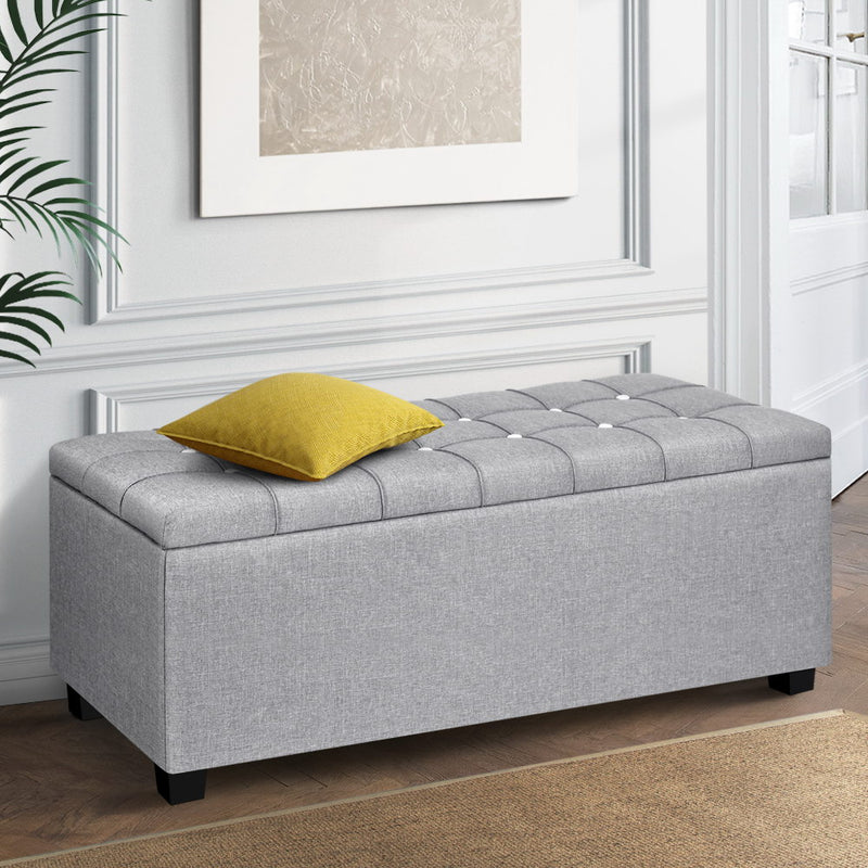 Blanket Box Storage Ottoman Fabric Foot Stool Grey