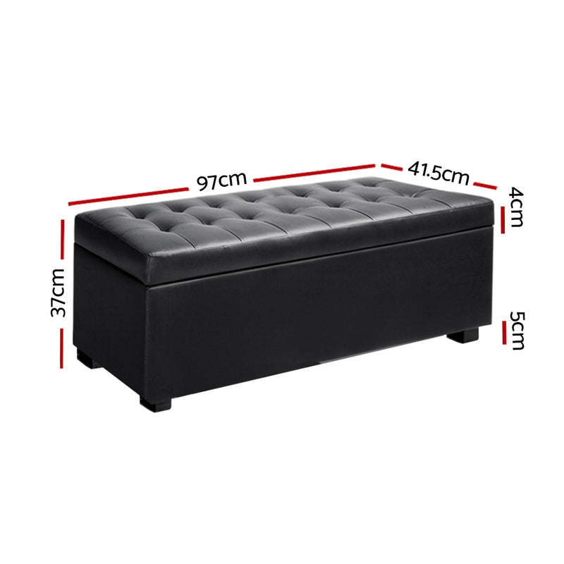 PU Leather Storage Ottoman - Black