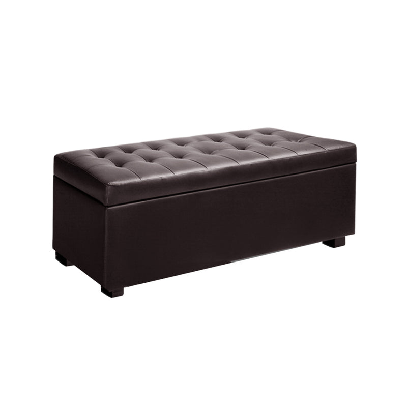 PU Leather Storage Ottoman - Brown