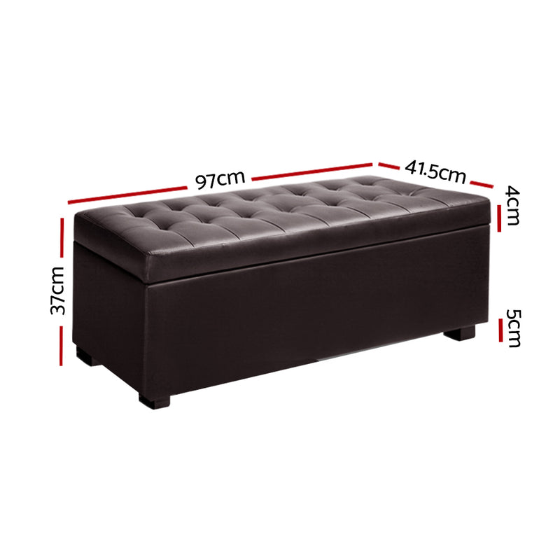 PU Leather Storage Ottoman - Brown