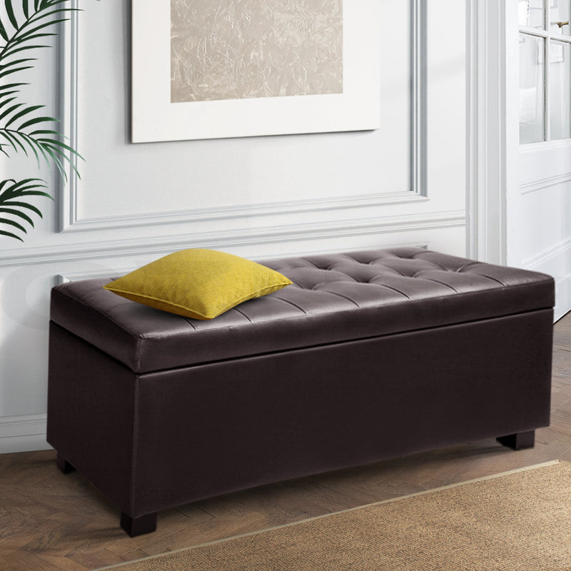 PU Leather Storage Ottoman - Brown