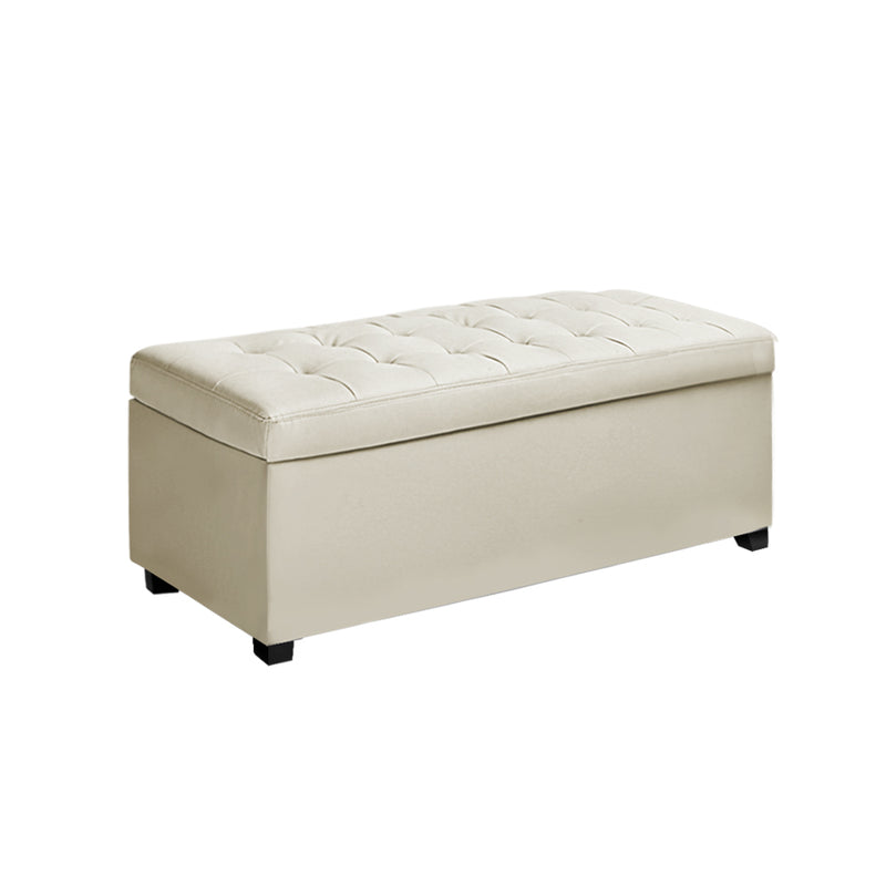 PU Leather Storage Ottoman - Cream