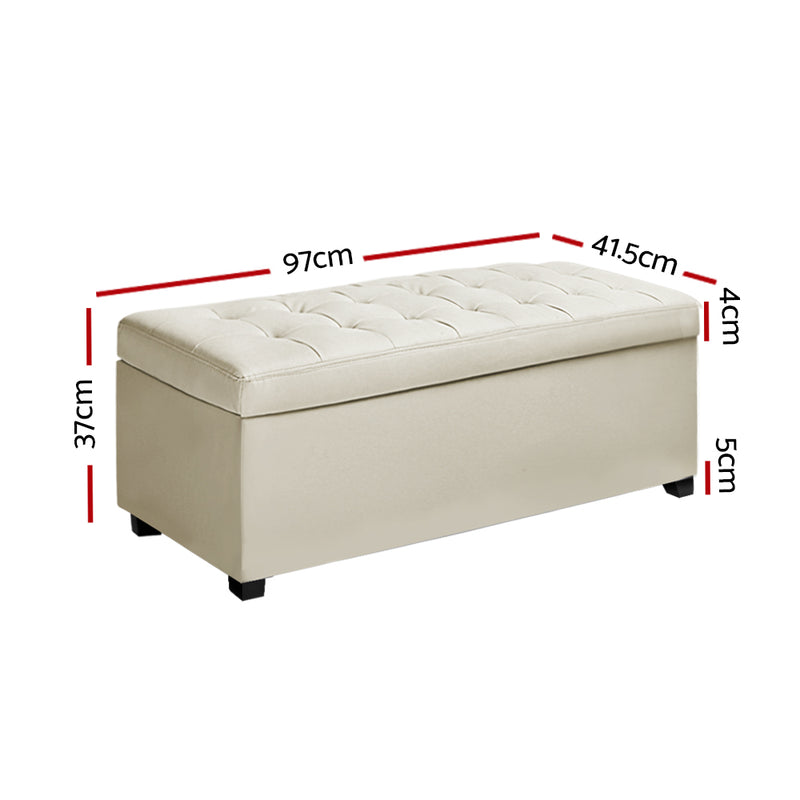 PU Leather Storage Ottoman - Cream