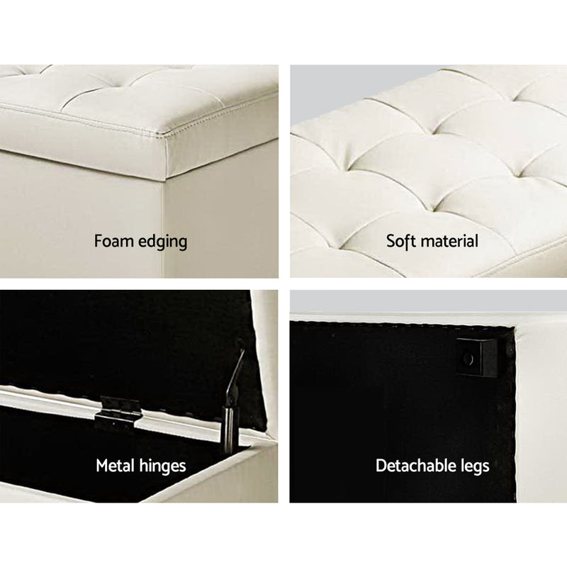 PU Leather Storage Ottoman - Cream