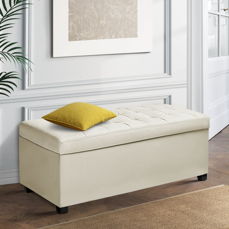 PU Leather Storage Ottoman - Cream