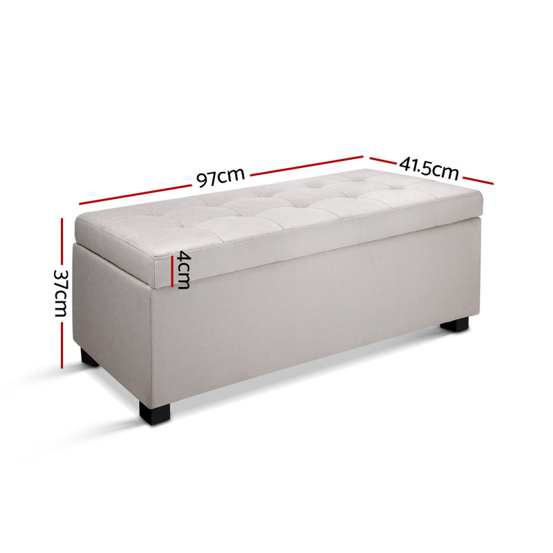 Large Fabric Storage Ottoman - Beige