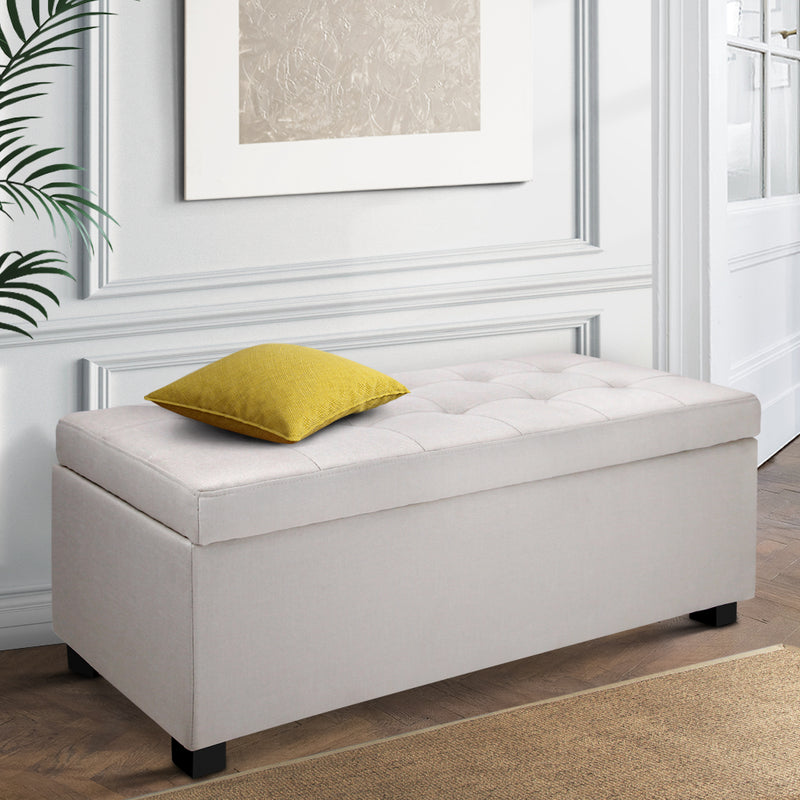 Large Fabric Storage Ottoman - Beige