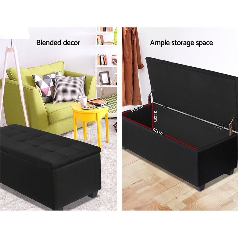 Large Fabric Storage Ottoman - Black