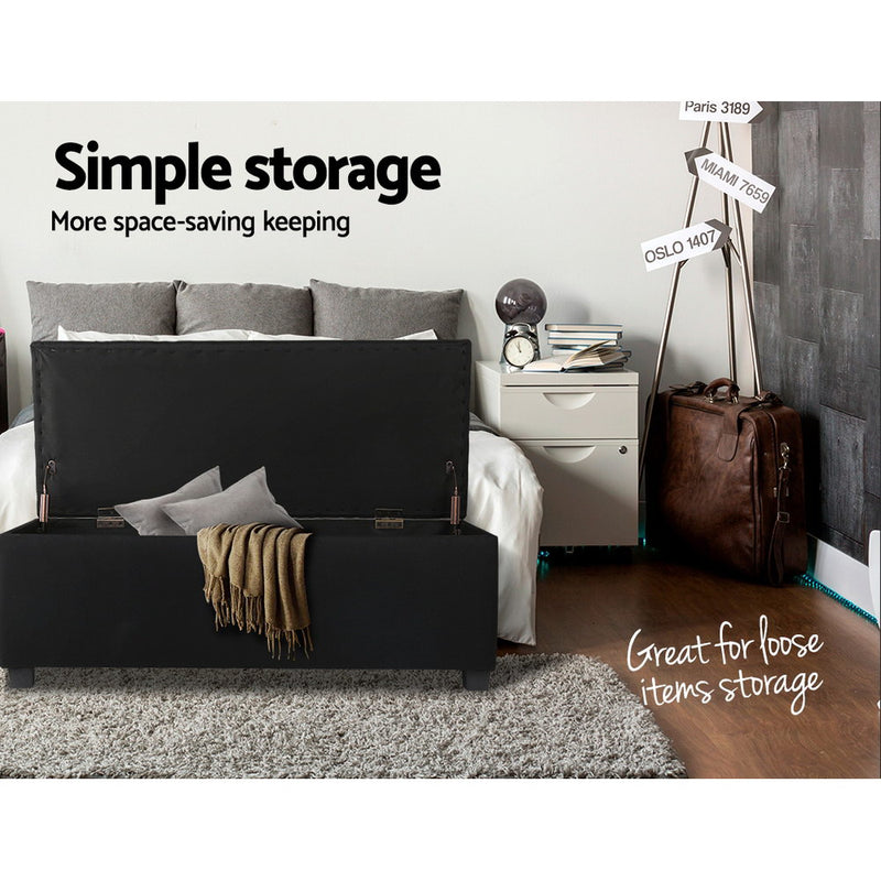 Large Fabric Storage Ottoman - Black