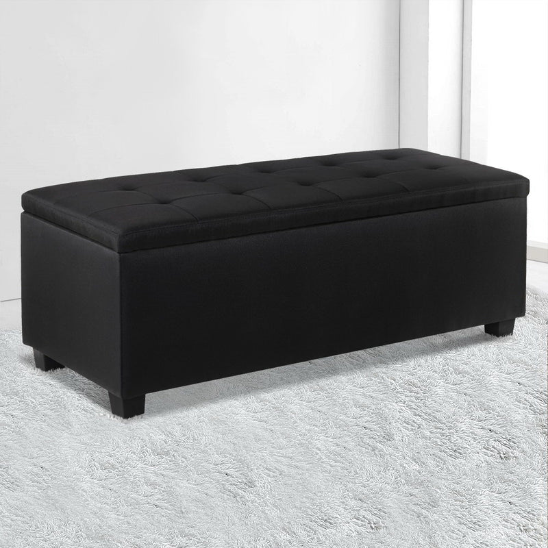 Large Fabric Storage Ottoman - Black