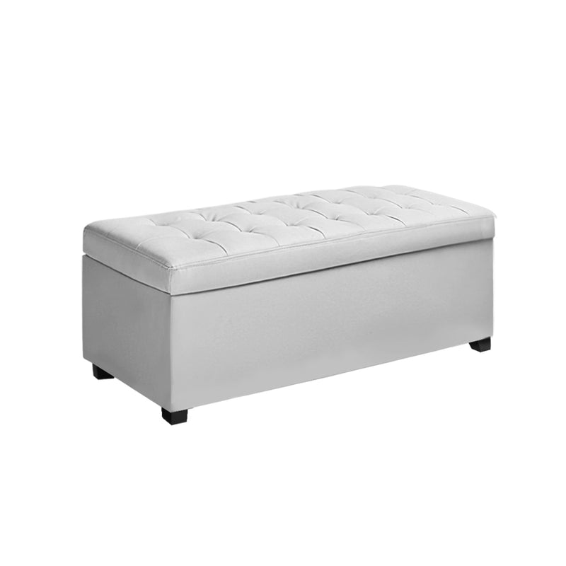 Large PU Leather Storage Ottoman - White