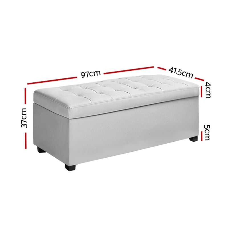 Large PU Leather Storage Ottoman - White