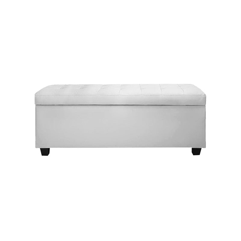 Large PU Leather Storage Ottoman - White