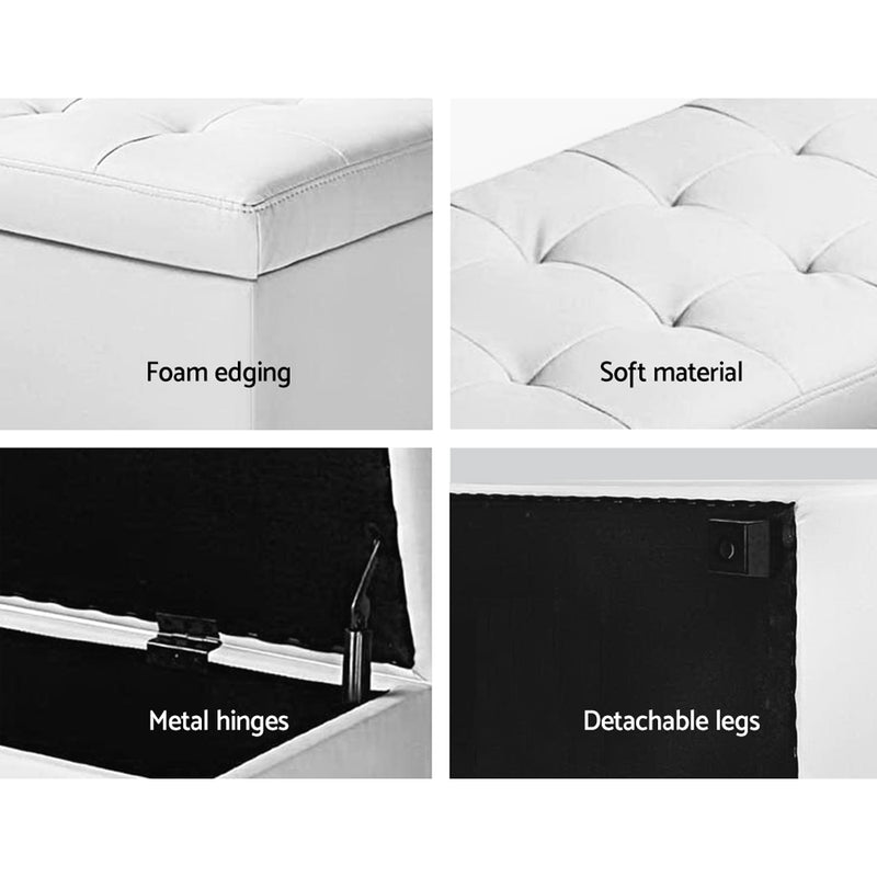 Large PU Leather Storage Ottoman - White