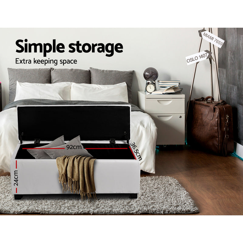 Large PU Leather Storage Ottoman - White