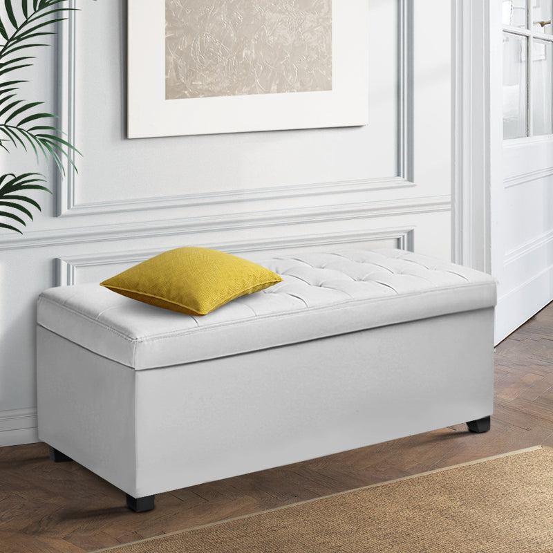 Large PU Leather Storage Ottoman - White