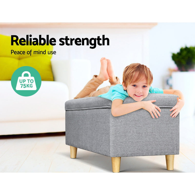 Storage Ottoman Blanket Box Toy Chest Kids Foot Stool Couch Light Grey