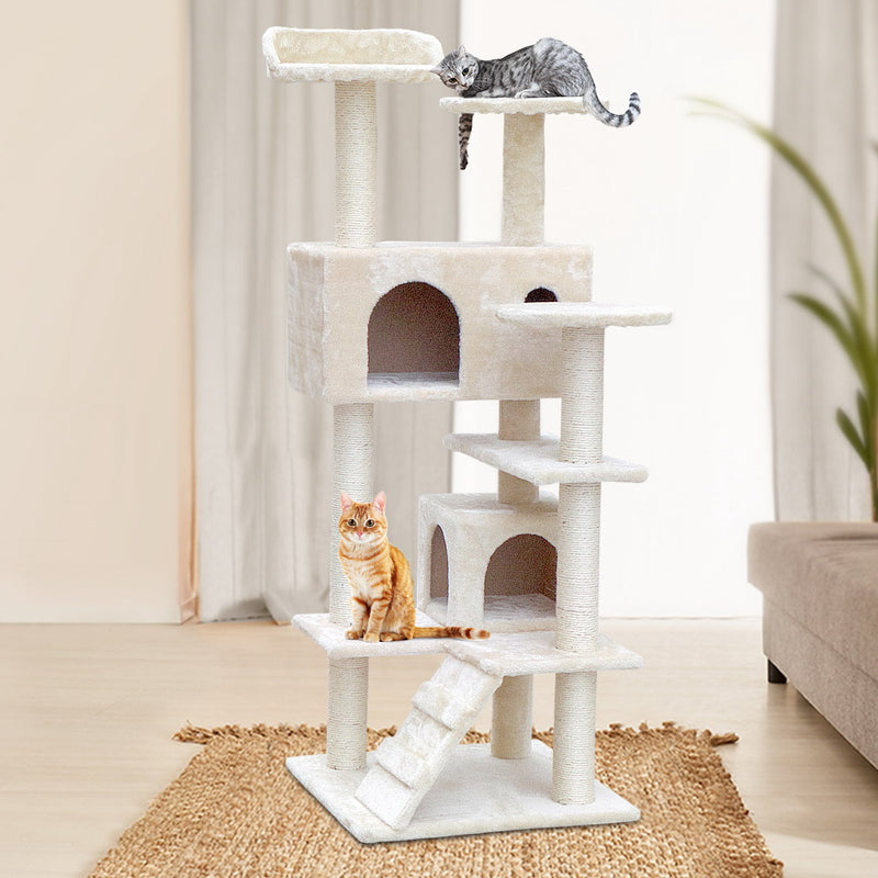 i.Pet Cat Tree 134cm Trees Scratching Post Scratcher Tower Condo House Furniture Wood Beige