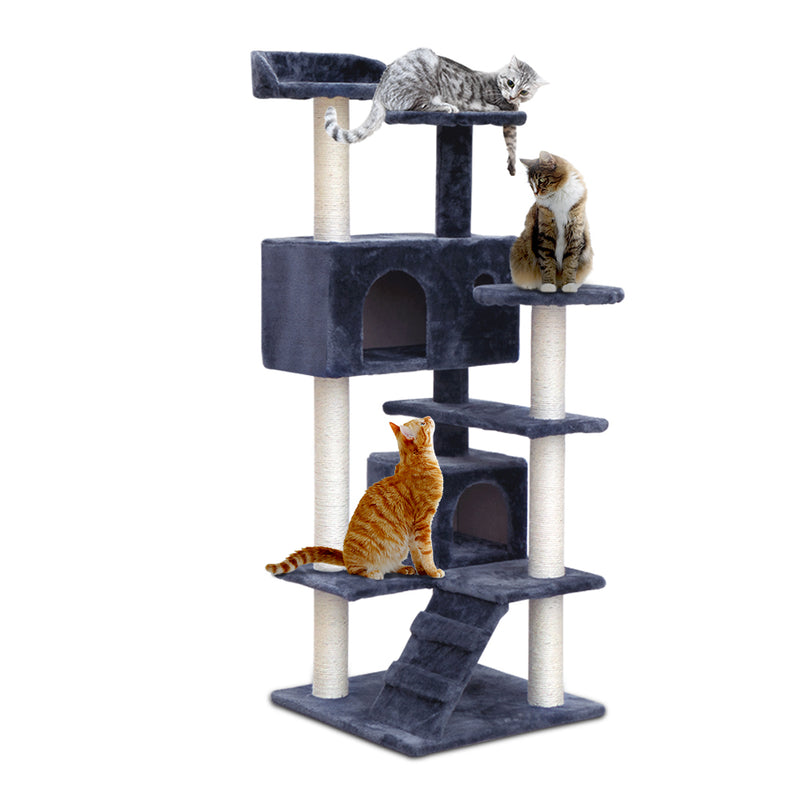 i.Pet Cat Tree 134cm Trees Scratching Post Scratcher Tower Condo House Furniture Wood Grey