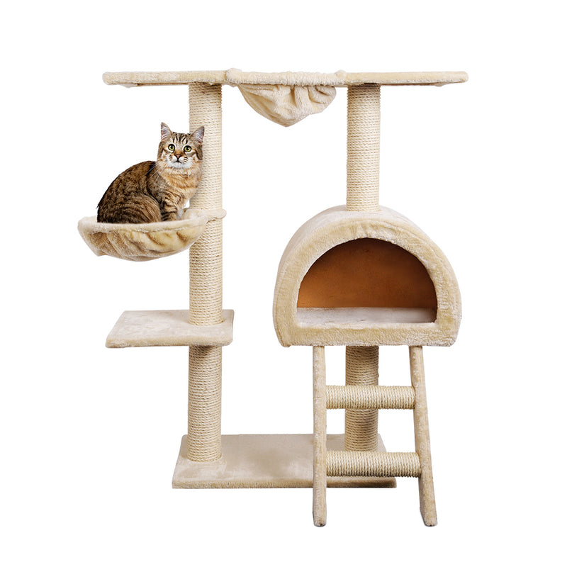 i.Pet Cat Tree 100cm Trees Scratching Post Scratcher Tower Condo House Furniture Wood Beige