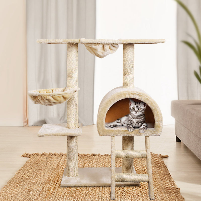 i.Pet Cat Tree 100cm Trees Scratching Post Scratcher Tower Condo House Furniture Wood Beige